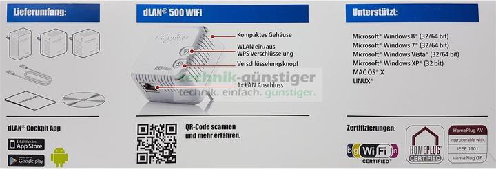 Actual product image Devolo dLAN 500 WiFi Powerline Starter Kit 3 adapters (500 Mbit/s)