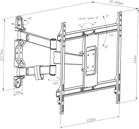 Actual product image Titan WTL 4 (black, 40 - 85", max. 50 kg, swivelling and inclinable) (Wall, 85", 50 kg)