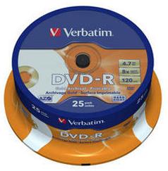 Produktbild Verbatim DVD-R, 4.7GB, 8x, Archival Grade Spindel (25 x)