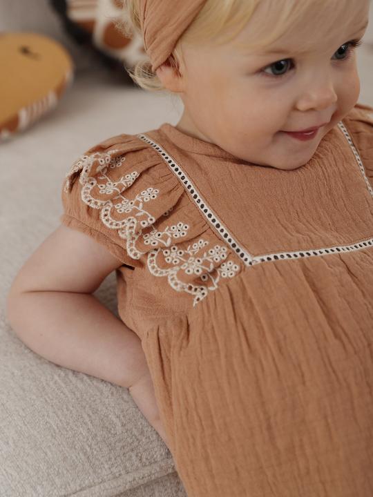 Vertbaudet Baby-Set: Bluse, Shorts & Haarband, Musselin