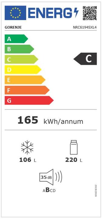 Energie-Label Gorenje Gore K?hGefKo NRC6194SXL4 C Inox 738263 (326 l)