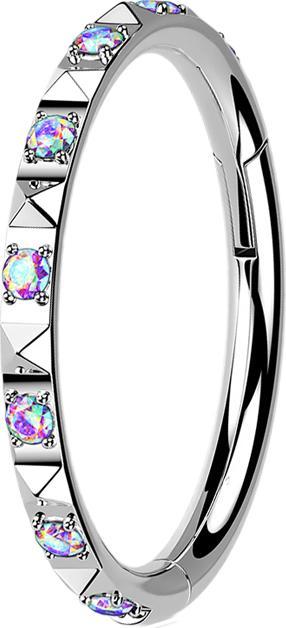 Produktbild Star Piercing Micro Segmentring klappbar silber seitlich Pyramiden und Kristalle multicolor (ohne Messing, Titan G23)