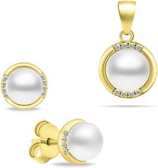 Brilio Silver - Charming Gold Plated Pearl Jewelry Set SET229Y (Earrings. Pendant)