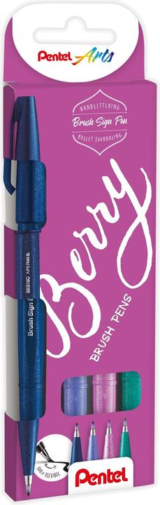 Immagine prodotto Pentel Pennello a penna in fibra Pennello a penna per pittori 4s Colori di bosco (Turchese, Rosa olila, Blu notte, Blu viola, 4 x)