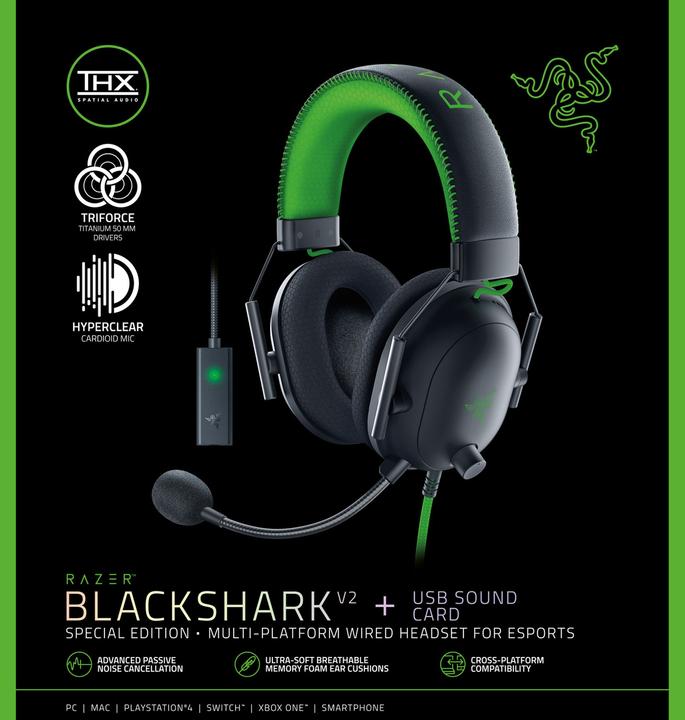 Actual product image Razer Multiplatform BlackShark V2 Special Edition, on-ear, microphone, black (Cable)