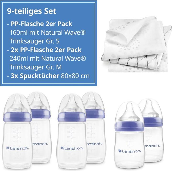 Produktbild Lansinoh Babyflaschen 9-tlg. PP-Flaschen-Set mit NaturalWave® Trinksauger