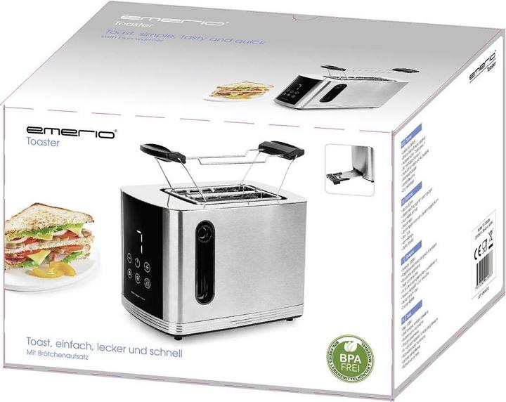 Image du produit Emerio TO-128308 Grille-pain sans BPA, avec support à petits pains Acier inoxydable, Noir
