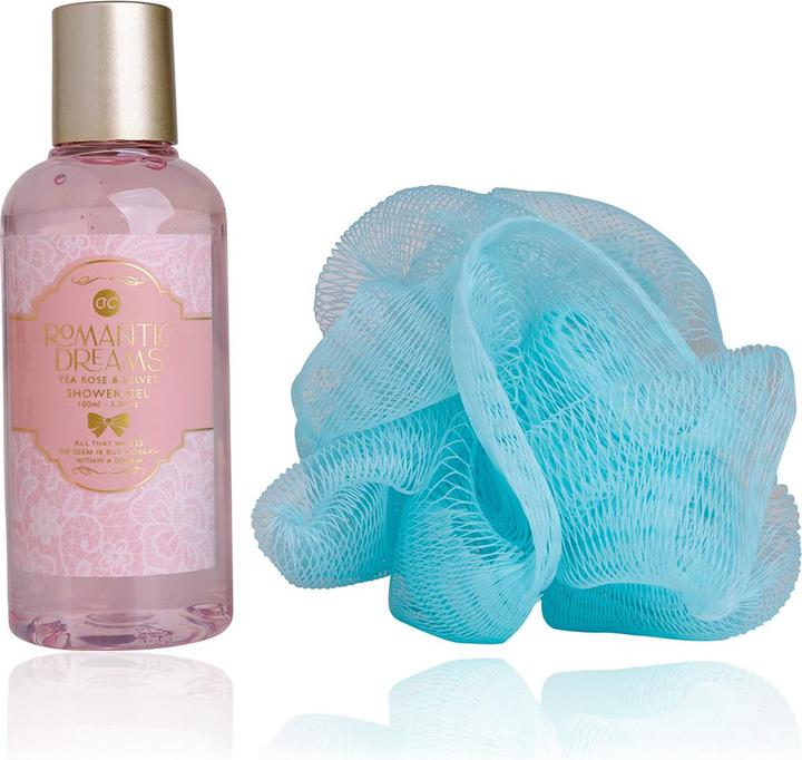 Accentra Badeset ROMANTIC DREAMS in Tasche, inkl. 100ml Duschgel, 10g Netzschwamm, Duft: Tea Rose & Velvet, F (Haarpflege set)