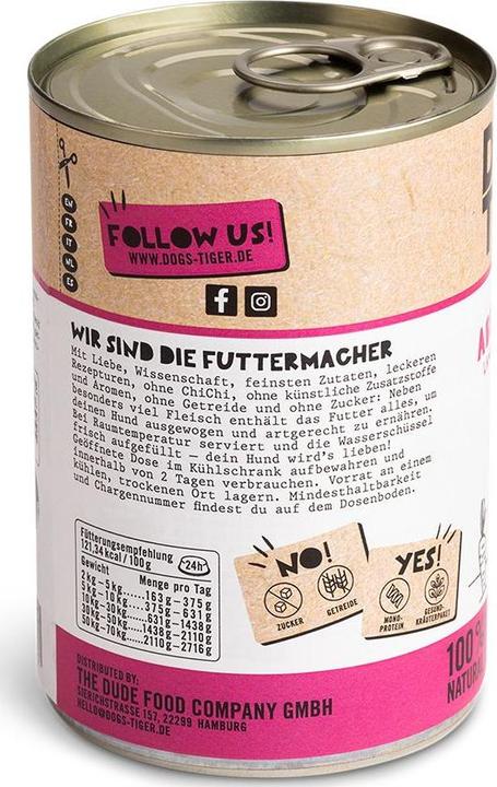Image du produit Dogs'n Tiger Nourriture humide Pain du soir 400g (Adulte, 1 pcs, 400 g)