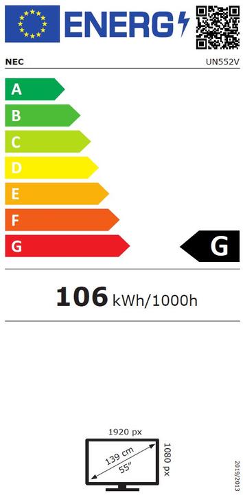 Label énergétique NEC MultiSync UN552V (1920 x 1080 pixels, 55")