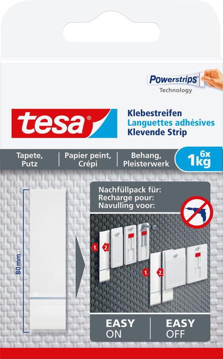 Actual product image tesa Powerstrips for wallpaper & plaster, 1kg holding power, 6x double-sided adhesive strips