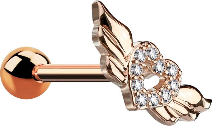 Produktbild Star Piercing Micro Barbell rosegold Engelsflügel mit Kristallen (Chirurgenstahl 316L, Messing)