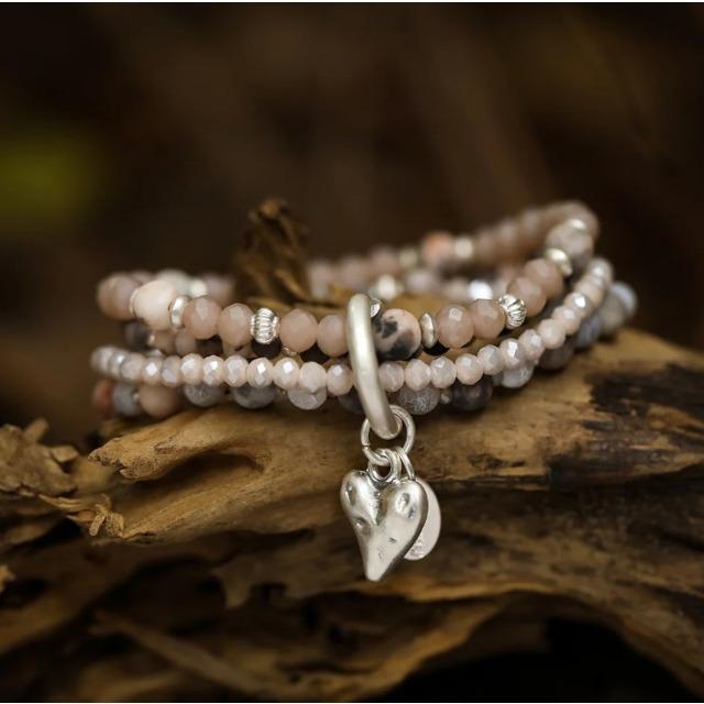 Image du produit Andreani Armband aus echtem Jaspis und Achat mit Herzanhänger breit von