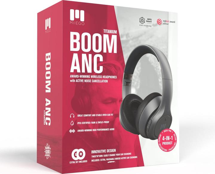 Produktbild Miiego BOOM ANC Titanium over ear sport koptelefoon - active noice cancellation - voor sport en ontspanning (ANC, Kabellos)