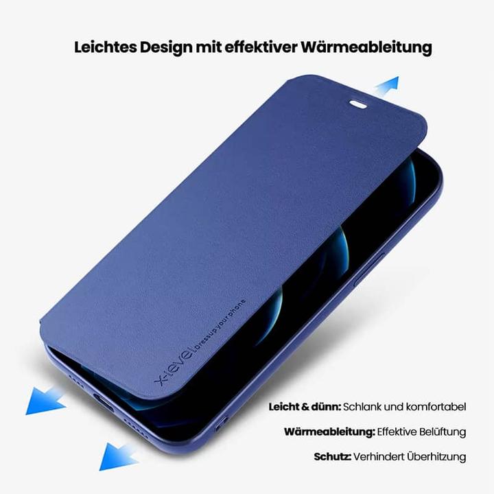 Image du produit X-Level iPhone 11 Pro Max - FIBColor Flip Etui, Kunstleder, 360° Rundumschutz, Dunkelblau (Apple iPhone 11 Pro Max)
