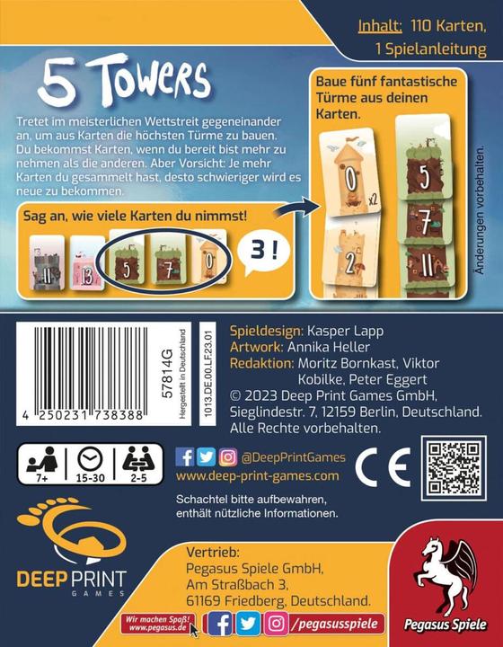 Image du produit Pegasus 5 Towers, jeu de cartes, pour 2-5 joueurs, à partir de 7 ans (édition allemande) (Allemand)