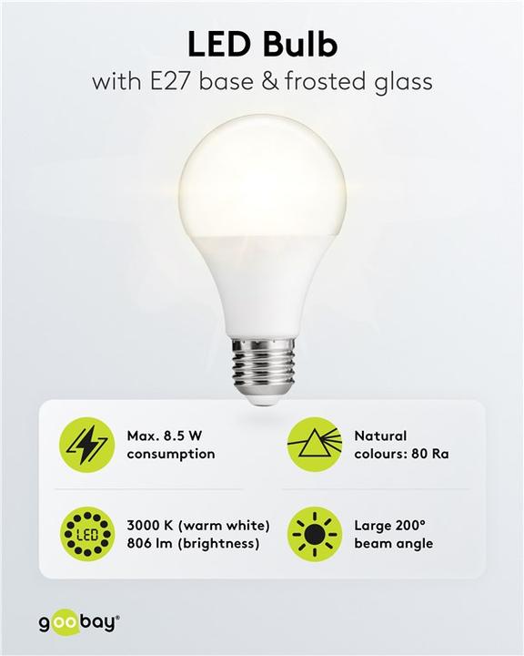 Immagine prodotto Goobay Lampadina LED, 8,5 W (E27, 8.50 W, 806 lm, 1 x, F)