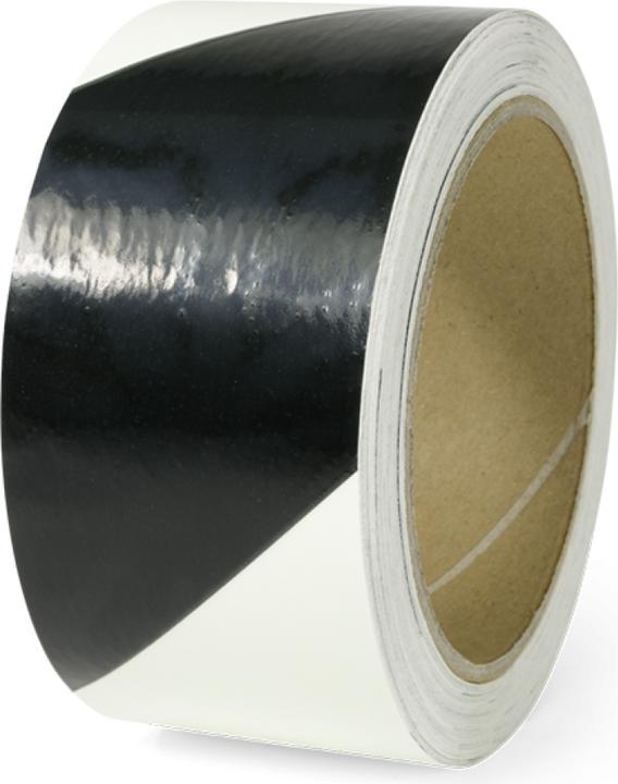 Actual product image Moravia Warning marker tape left pointing photoluminescent/black, 50mm x 16m (50 mm)