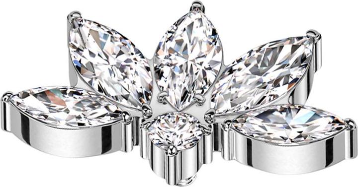 Produktbild Star Piercing Dermal Anchor halbe Lotusblume silber Kristalle silber (Titan G23, ohne Messing)
