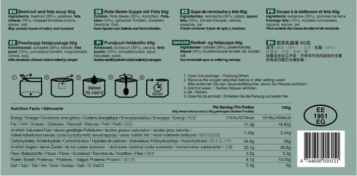 Nährwerte und Zutaten Tactical Foodpack Beetroot and Feta Soup (1 Stück, 60 g)