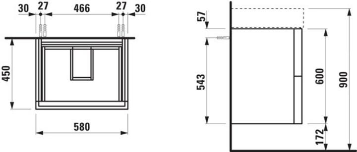 Actual product image Laufen Kartell vanity base, 2 drawers, 580x450x600mm, for WT H810333/8/9 and H813332/3, H407569033