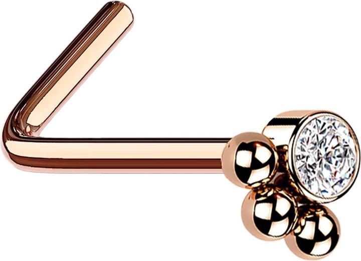 Produktbild Star Piercing Nasenstecker gewinkelt rosegold Kristall mit drei Kugeln (Chirurgenstahl 316L, ohne Messing)