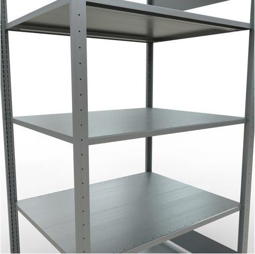 Sistema di scaffalature di base senza viti MULTIplus150 con ripiani di lunghezza