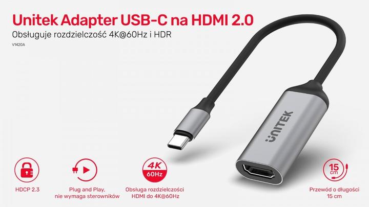 Produktbild Unitek ADAPTER USB-C - HDMI 2.0 4K 60HZ M/F (USB Typ-C, 15 cm)