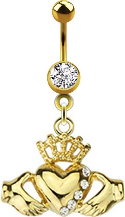 Actual product image Star Piercing Banana 14k Gold Plated with Pendant Claddagh (without brass, Surgical steel 316L)