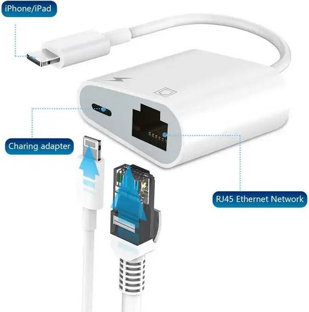 Actual product image PhoneLook Multiport Lightning to RJ45 Ethernet LAN adapter with USB-C power connection