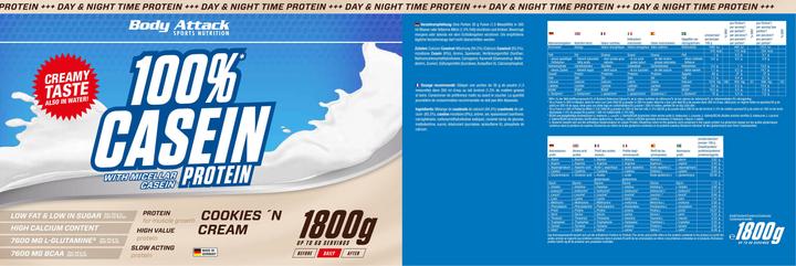 Actual product image Body Attack 100 % Casein Protein (1800g can) (Chocolate, 1 pcs., 1800 g)