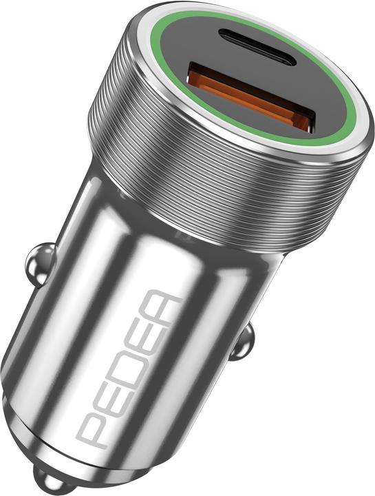 Actual product image Pedea Car quick charger ""Dual"" 20 Watt for USB type A/C, silver
