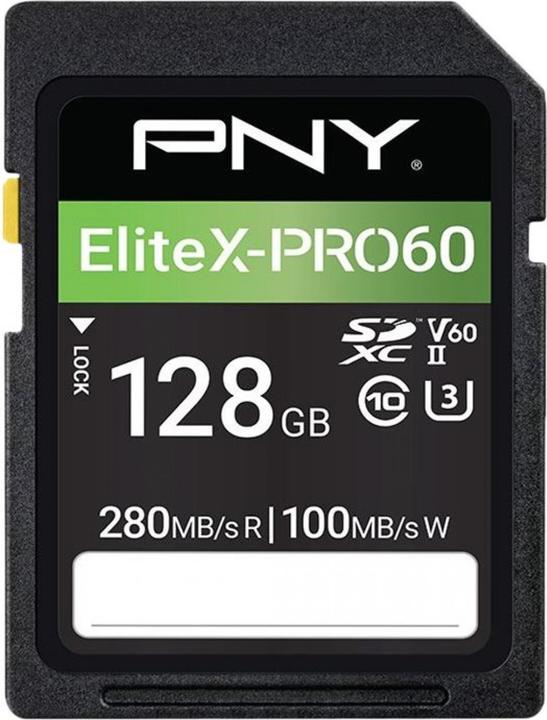 Actual product image PNY SD XC Card 128GB X-PRO 60 Class 10 UHS-II retail (128 GB, microSDXC, U3, UHS-II)