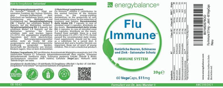 Valori nutrizionali e ingredienti Energybalance Flu-Immune (60 Pezzo/i, Pillole, 39 g)