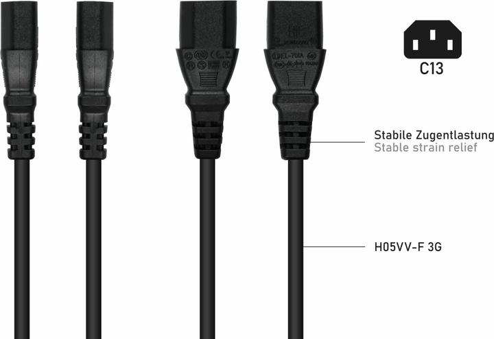 Image du produit Kabelmeister Rallonge d'alimentation C20 à C13 noire 3m (3 m, C20, C13)