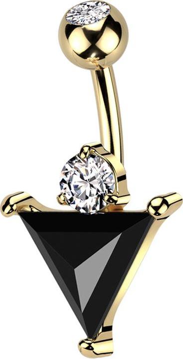 Immagine prodotto Star Piercing Banane vergoldet mit Kugel vergoldet Kristall silber und grosser Dreiecks Kristall schwarz (Acciaio chirurgico 316L, Ottone)