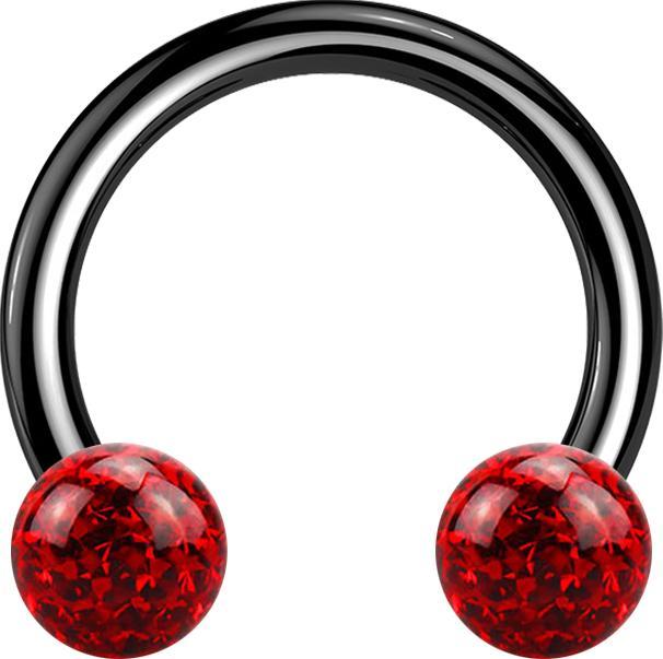 Produktbild Star Piercing Micro Circular Barbell schwarz mit zwei Kristall Kugeln rot Epoxy Schutzschicht (ohne Messing, Titan G23)