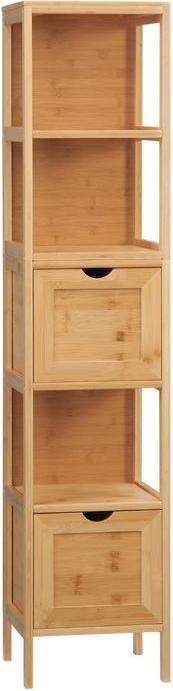 Produktbild Swisshandel24 Badezimmerschrank Bambus, 3 Regale, 2 Schubladen, Kippschutz (30 x 30 x 140 cm)