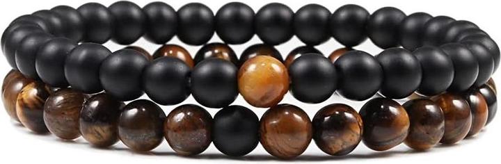 Actual product image Cbx Elasticated Bead Bracelet Tiger Eyes (Pumice, Malachite)