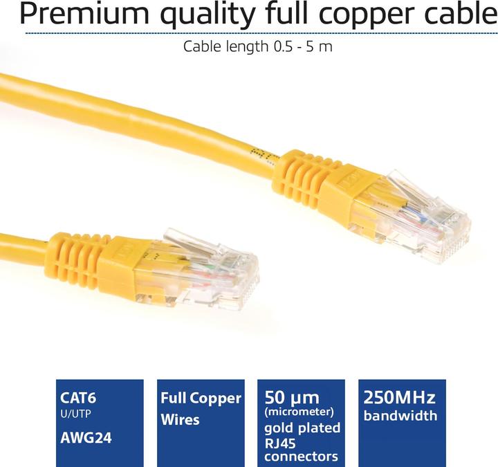 Immagine prodotto Cavo patch U/UTP CAT6 giallo di 2 metri con connettori RJ45. Cat6 u/utp giallo 2.00m (U/UTP, CAT6, 2 m)