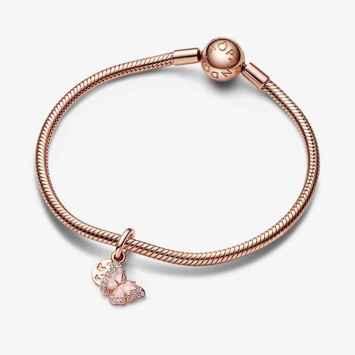 Produktbild Pandora Rosafarbener Schmetterling & Spruch Doppelter Charm (Metall rosévergoldet)