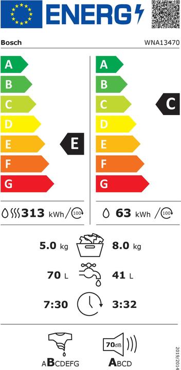 Energie-Label Bosch Hausgeräte WNA13470 (EU-Stecker)