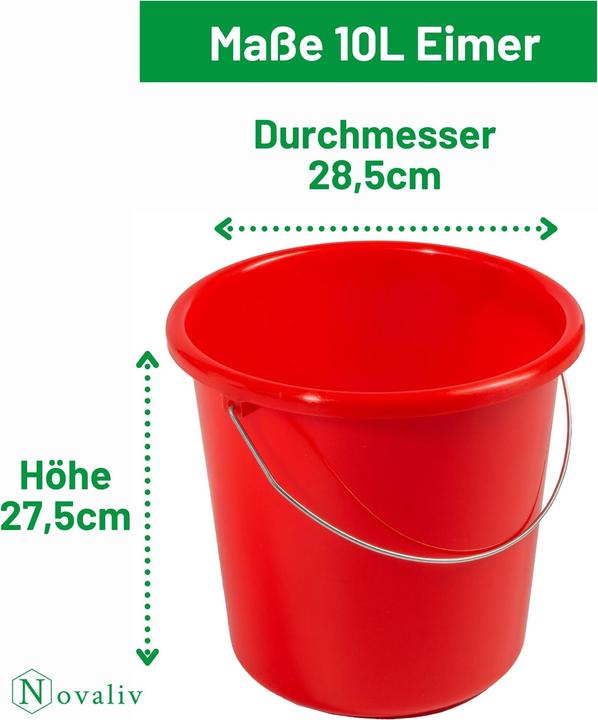 Produktbild Novaliv 4 Stück Eimer 10L Rot mit Masseinteilung - Putzeimer 10 Liter? 28,5 cm Praktischer Allrounde (4 Stk.)
