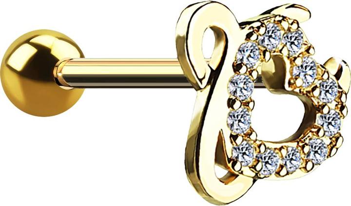 Image du produit Star Piercing Micro Barbell 14k vergoldet mit Kugel und Teufelsherz (Laiton, Acier chirurgical 316L)