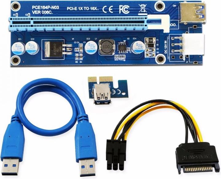 Actual product image PowerGuard PCI-E Express Riser Card 1x to 16x USB 3.0 60cm SATA Crypto Mining