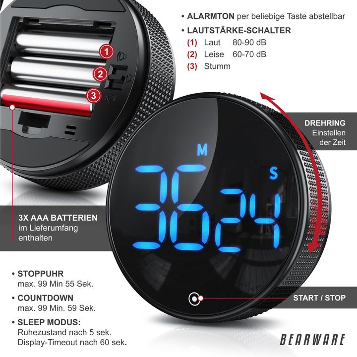 Produktbild Bearware Küchentimer digital, Küchenwecker, Eieruhr, Display, Countdown, magnetisch, Kurzzeitimer, Küchenuhr