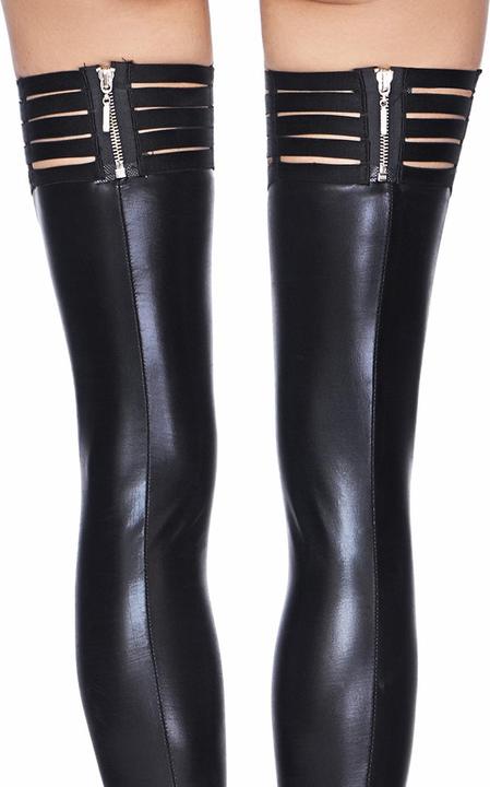 Actual product image 7 Heaven Wetlook Stripe Band Stockings (L, XL)