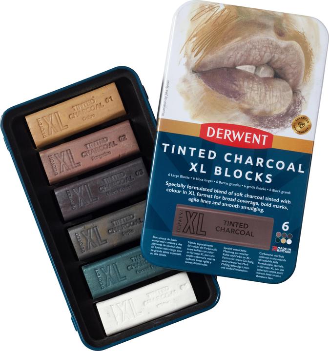 Actual product image Derwent Tinted Charcoal Xl Blocks Tin Of 6 (601057)