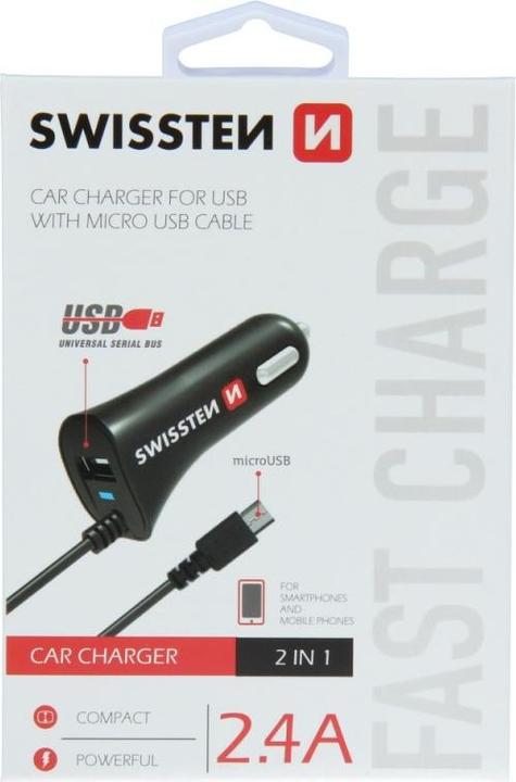 Produktbild Swissten USB Autoladegerät Micro-USB und USB 2,4A Power