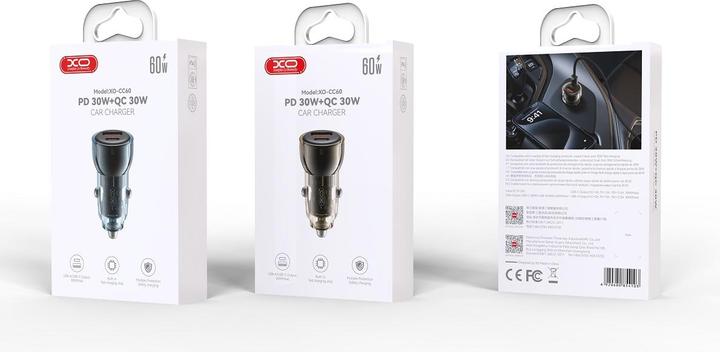 Actual product image xO car charger CC60 60W 1x USB 1x USB-C blue